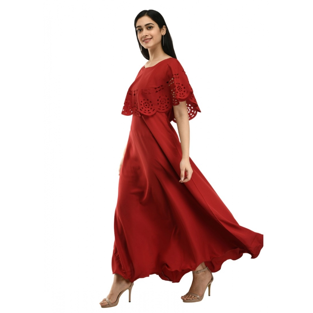 Generic Women's Crepe Solid Sleeveless Full Length Gown(Red)