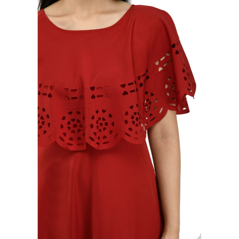 Generic Women's Crepe Solid Sleeveless Full Length Gown(Red)