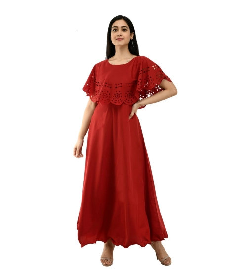 Generic Women's Crepe Solid Sleeveless Full Length Gown(Red)