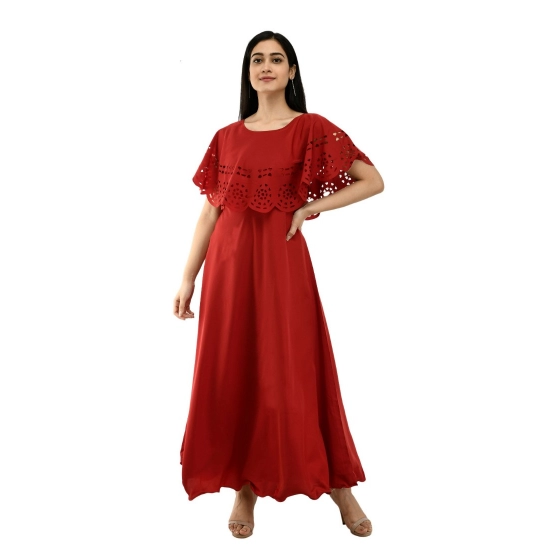 Generic Women's Crepe Solid Sleeveless Full Length Gown(Red) Generic Women's Crepe Solid Sleeveless Full Length Gown(Red)