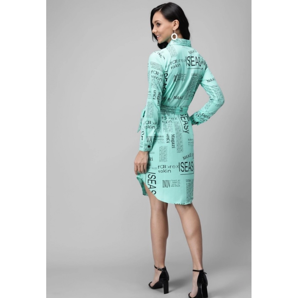 Generic Women's Crepe Paper Print Full Sleeve Short Tops(Blue)