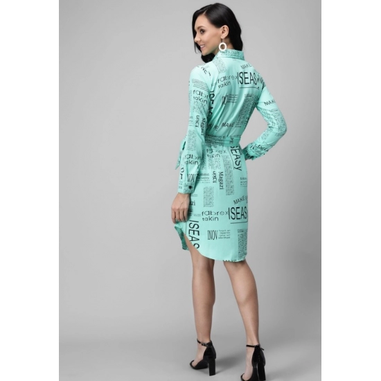 Generic Women's Crepe Paper Print Full Sleeve Short Tops(Blue)