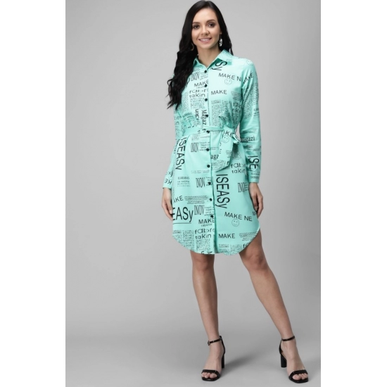 Generic Women's Crepe Paper Print Full Sleeve Short Tops(Blue)