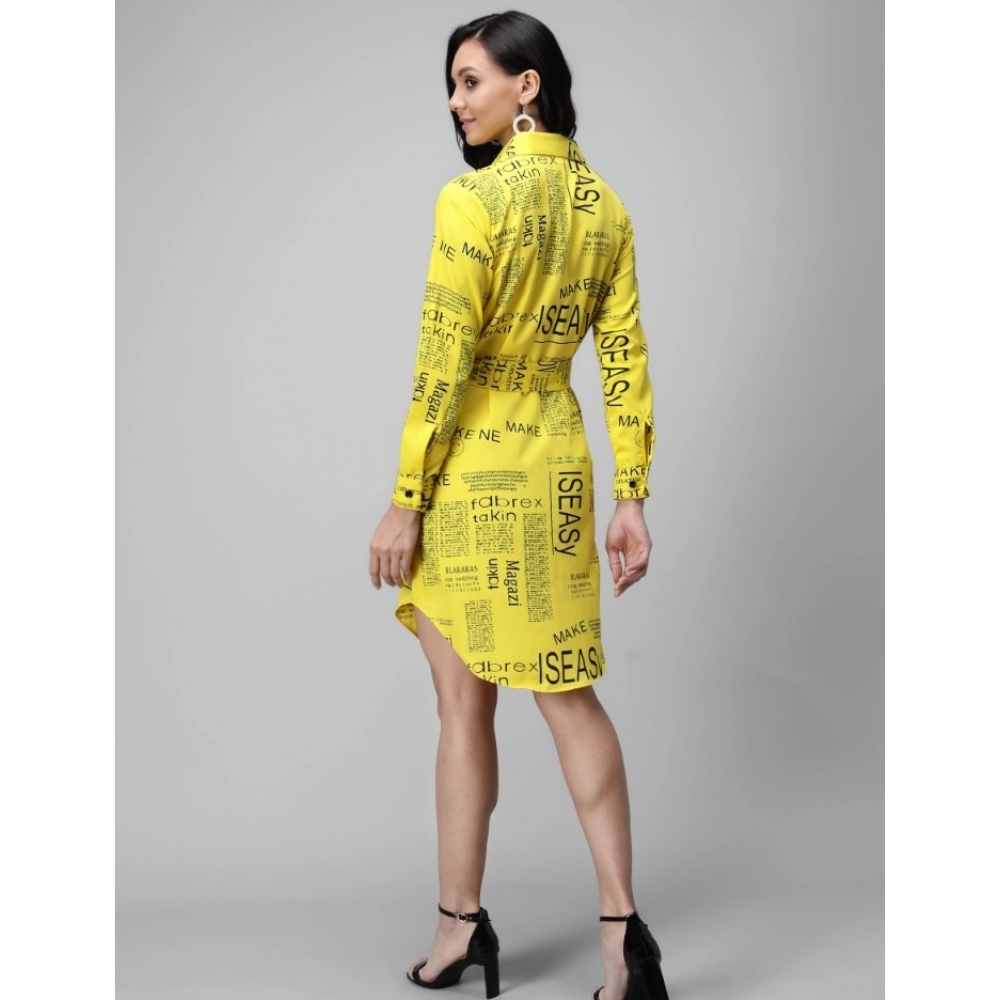 Generic Women's Crepe Paper Print Full Sleeve Short Tops(Yellow)