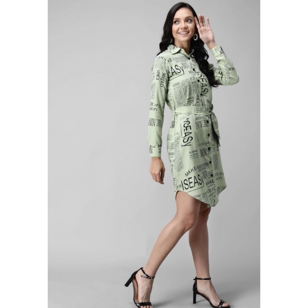 Generic Women's Crepe Paper Print Full Sleeve Short Tops(Lime Green)