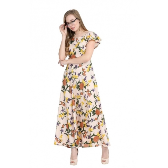 Generic Women's Crepe Floral Half Sleeves Full Length Gown(Beige) Generic Women's Crepe Floral Half Sleeves Full Length Gown(Beige)