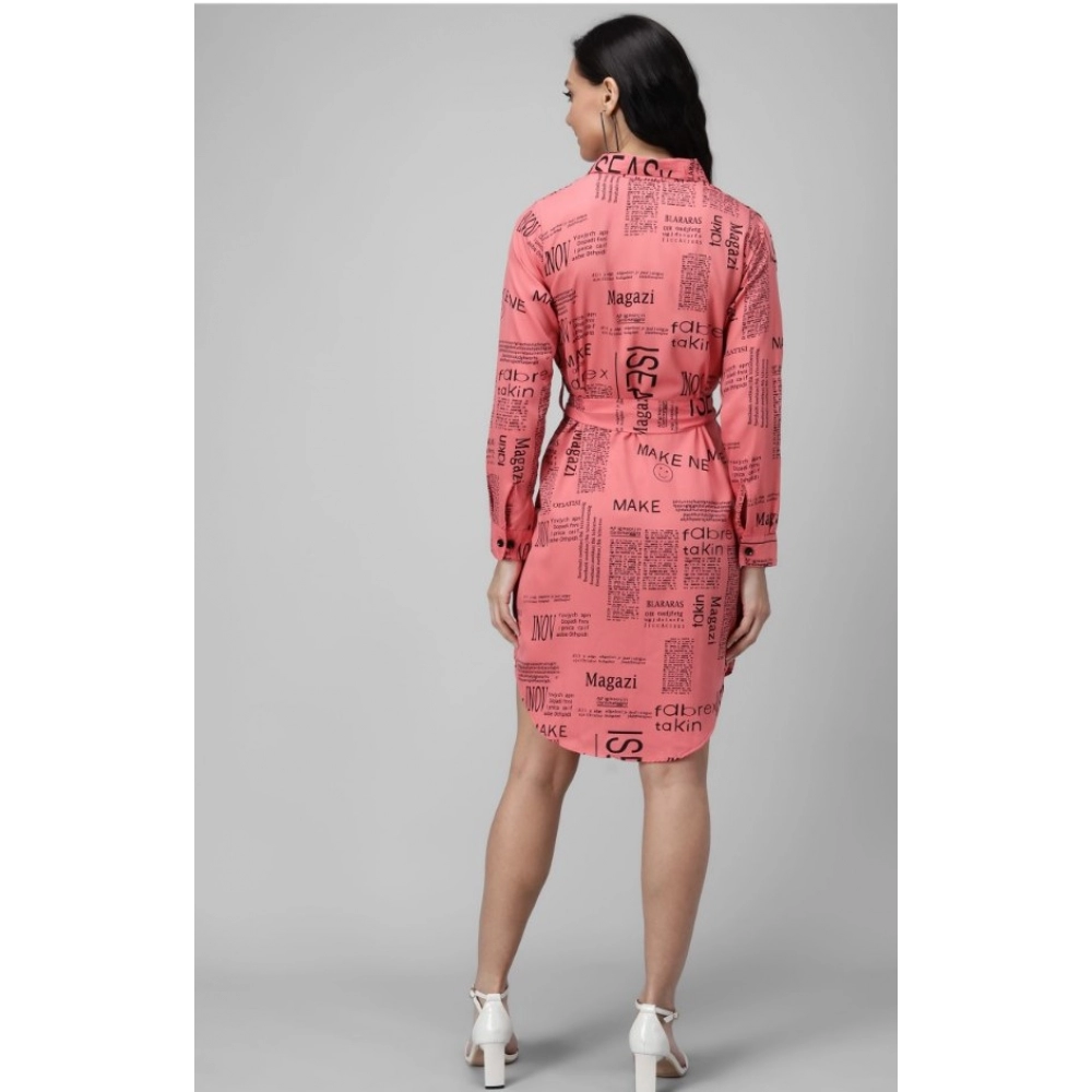 Generic Women's Crepe Paper Print Full Sleeve Short Tops(Peach)