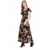 Generic Women's Crepe Floral Half Sleeves Full Length Gown(Black)