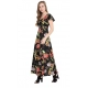 Generic Women's Crepe Floral Half Sleeves Full Length Gown(Black)