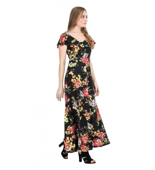 Generic Women's Crepe Floral Half Sleeves Full Length Gown(Black) Generic Women's Crepe Floral Half Sleeves Full Length Gown(Black)
