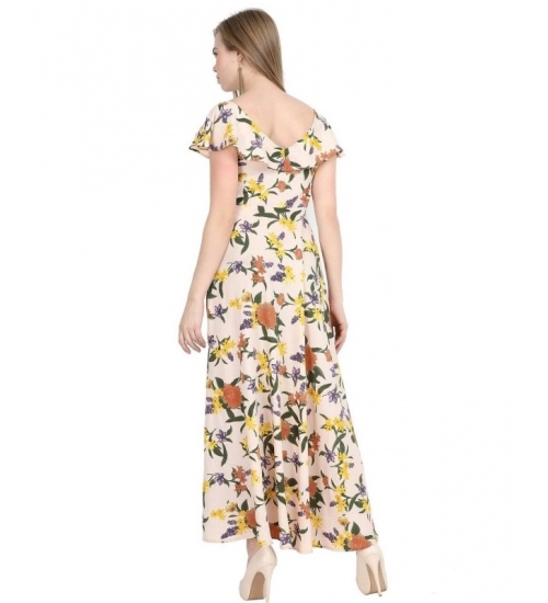 Generic Women's Crepe Floral Half Sleeves Full Length Gown(Beige) Generic Women's Crepe Floral Half Sleeves Full Length Gown(Beige)