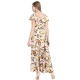 Generic Women's Crepe Floral Half Sleeves Full Length Gown(Beige)