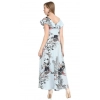 Generic Women's Crepe Floral Half Sleeves Full Length Gown(Blue)