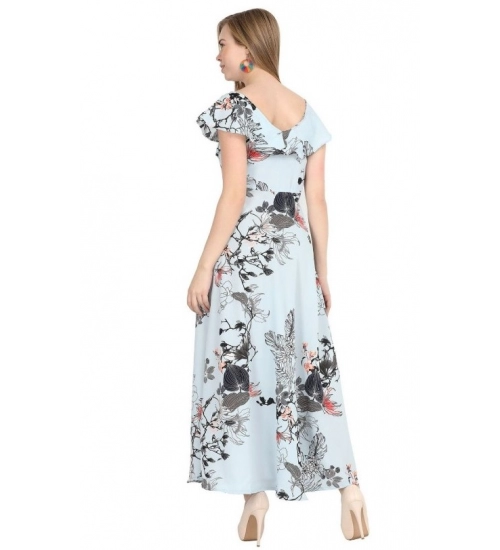 Generic Women's Crepe Floral Half Sleeves Full Length Gown(Blue) Generic Women's Crepe Floral Half Sleeves Full Length Gown(Blue)