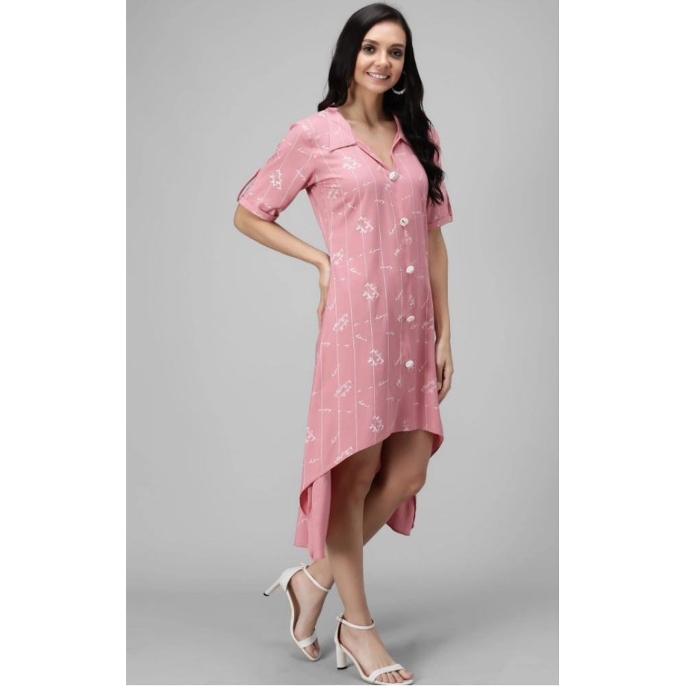 Generic Women's Rayon Printed Half Sleeve Short Tops(Pink)