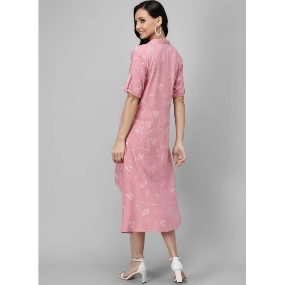 Generic Women's Rayon Printed Half Sleeve Short Tops(Pink)