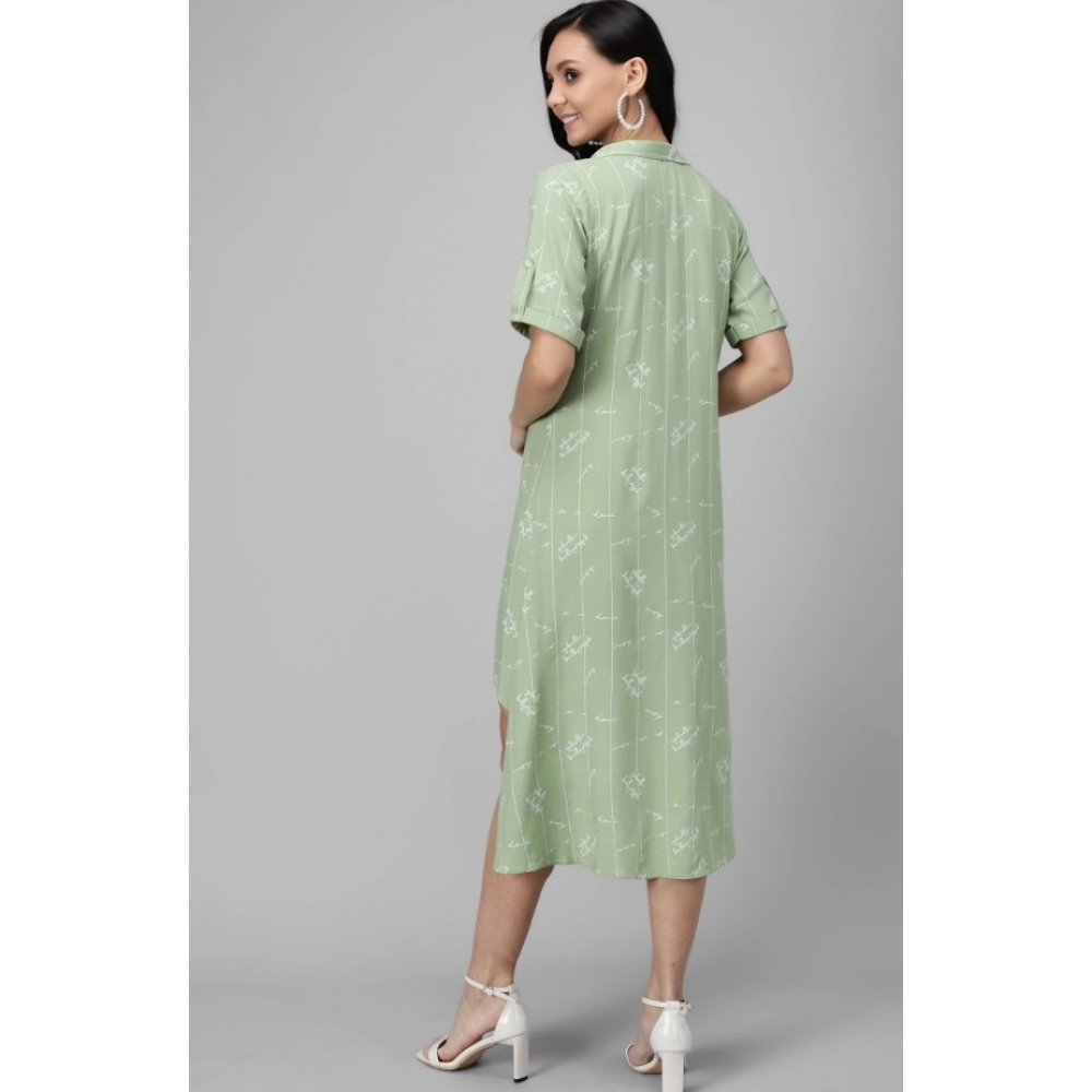 Generic Women's Rayon Printed Half Sleeve Short Tops(Lime Green)