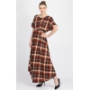 Generic Women's Crepe Checked Half Sleeves Full Length Gown(Multi)
