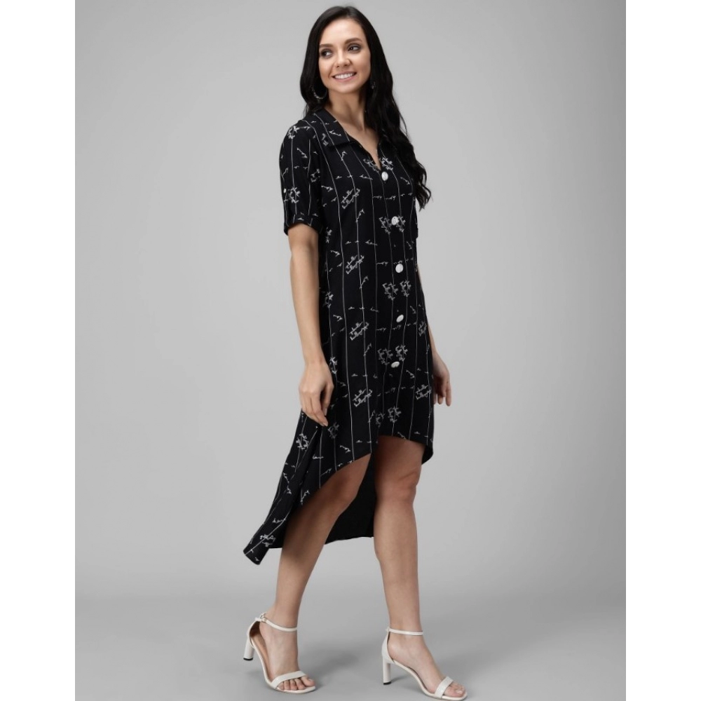 Generic Women's Rayon Printed Half Sleeve Short Tops(Black)