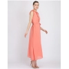 Generic Women's Georgette Solid Sleeveless Full Length Gown(Peach)