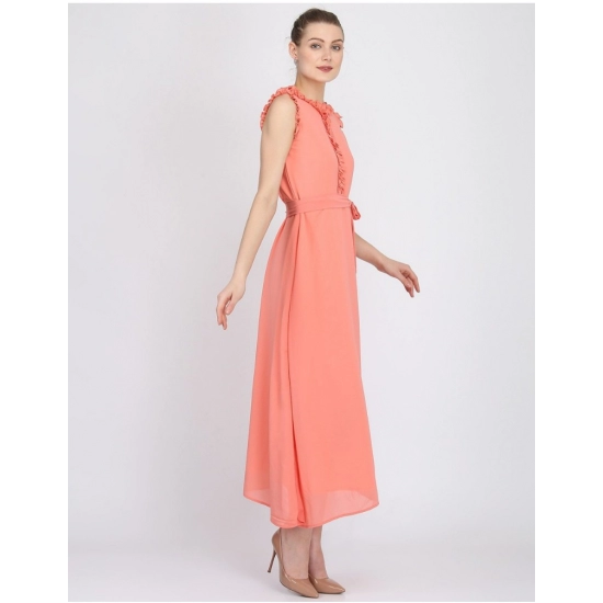Generic Women's Georgette Solid Sleeveless Full Length Gown(Peach)