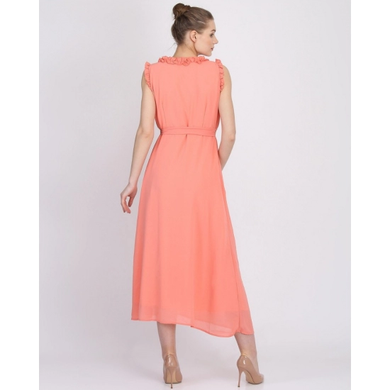 Generic Women's Georgette Solid Sleeveless Full Length Gown(Peach)