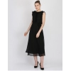 Generic Women's Georgette Solid Sleeveless Full Length Gown(Black)