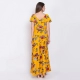Generic Women's Crepe Floral Sleeveless Full Length Gown(Yellow)