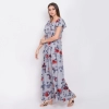 Generic Women's Crepe Floral Sleeveless Full Length Gown(Grey)