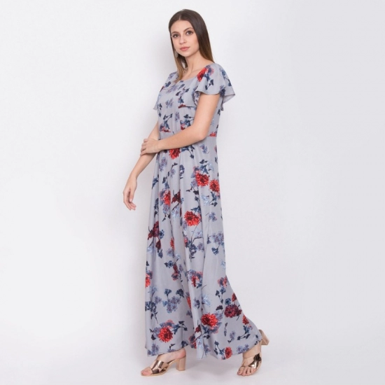 Generic Women's Crepe Floral Sleeveless Full Length Gown(Grey) Generic Women's Crepe Floral Sleeveless Full Length Gown(Grey)