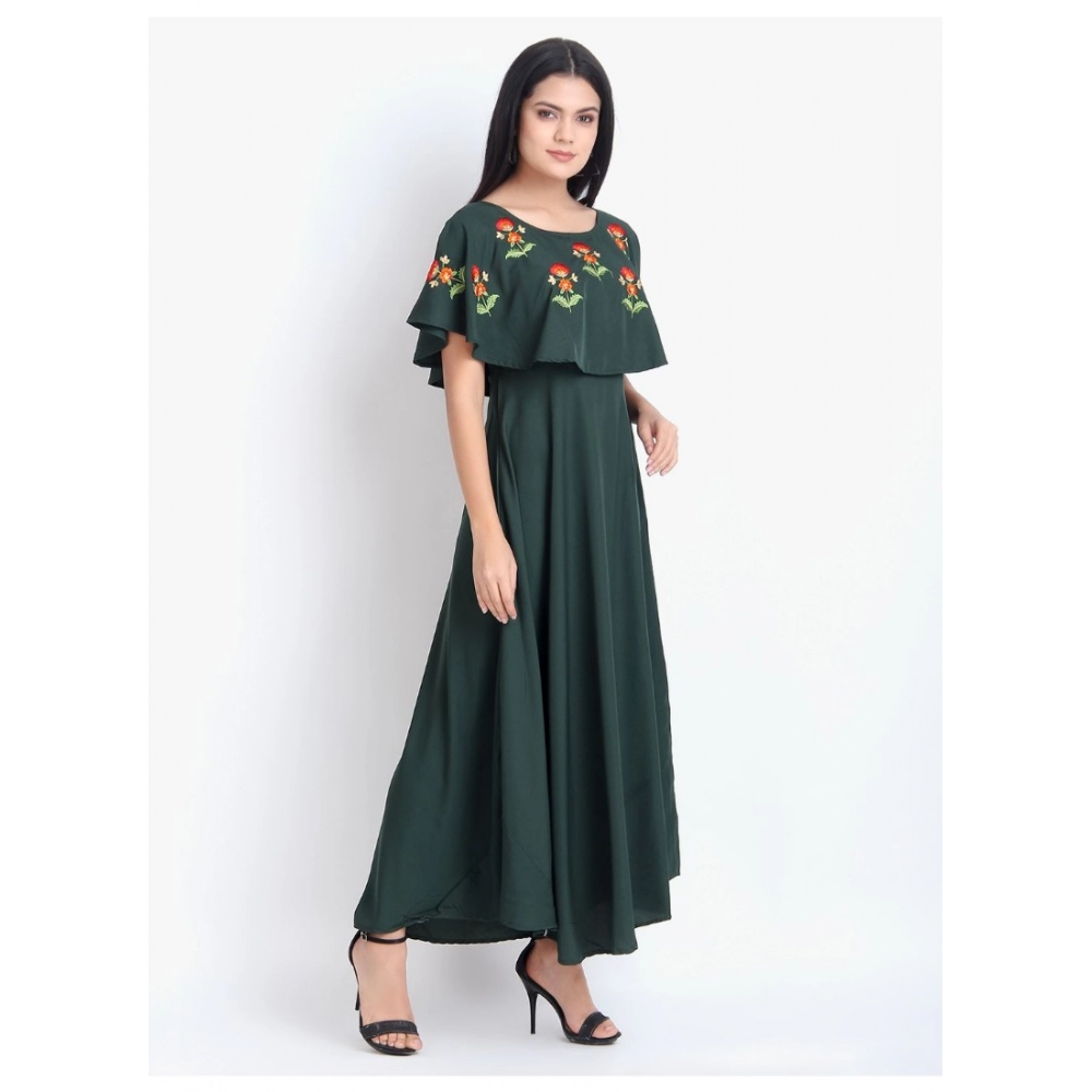 Generic Women's Crepe Embroidery Pattern Sleeveless Full Length Gown(Green) Generic Women's Crepe Embroidery Pattern Sleeveless Full Length Gown(Green)