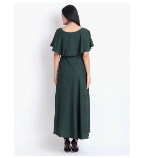 Generic Women's Crepe Embroidery Pattern Sleeveless Full Length Gown(Green)