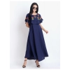 Generic Women's Crepe Embroidery Pattern Sleeveless Full Length Gown(Dark Blue)