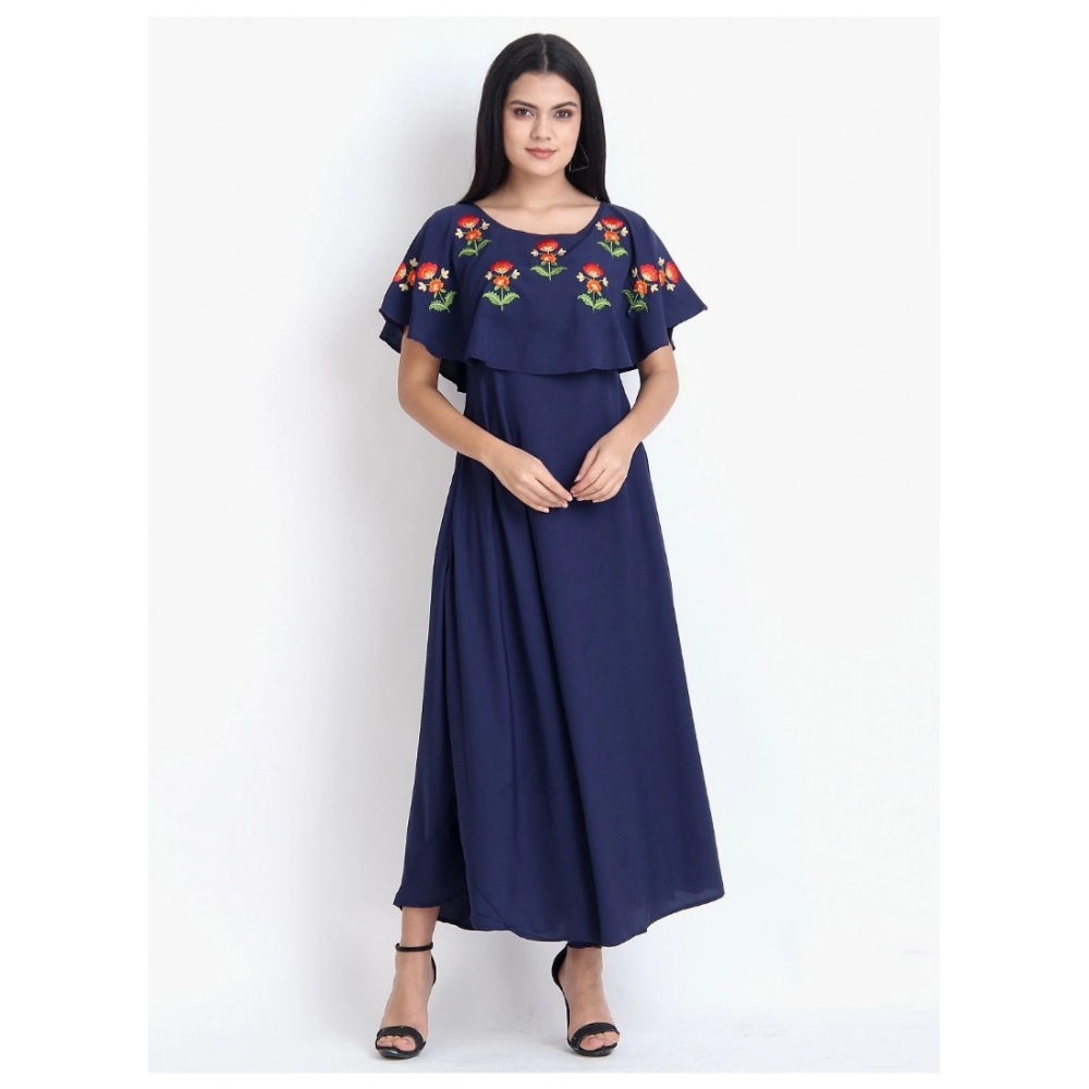Generic Women's Crepe Embroidery Pattern Sleeveless Full Length Gown(Dark Blue) Generic Women's Crepe Embroidery Pattern Sleeveless Full Length Gown(Dark Blue)