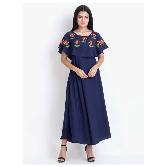 Generic Women's Crepe Embroidery Pattern Sleeveless Full Length Gown(Dark Blue) Generic Women's Crepe Embroidery Pattern Sleeveless Full Length Gown(Dark Blue)