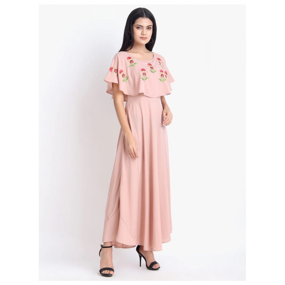 Generic Women's Crepe Embroidery Pattern Sleeveless Full Length Gown(Pink) Generic Women's Crepe Embroidery Pattern Sleeveless Full Length Gown(Pink)