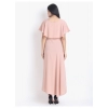Generic Women's Crepe Embroidery Pattern Sleeveless Full Length Gown(Pink)