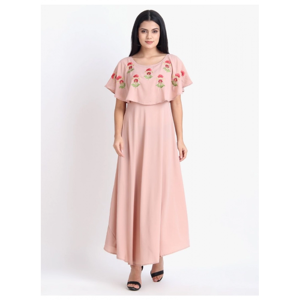 Generic Women's Crepe Embroidery Pattern Sleeveless Full Length Gown(Pink) Generic Women's Crepe Embroidery Pattern Sleeveless Full Length Gown(Pink)
