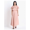Generic Women's Crepe Embroidery Pattern Sleeveless Full Length Gown(Pink)