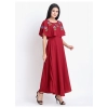 Generic Women's Crepe Embroidery Pattern Sleeveless Full Length Gown(Red)