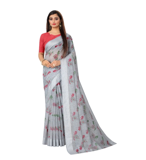 Generic Women's Cotton Saree (Grey,5-6Mtrs)