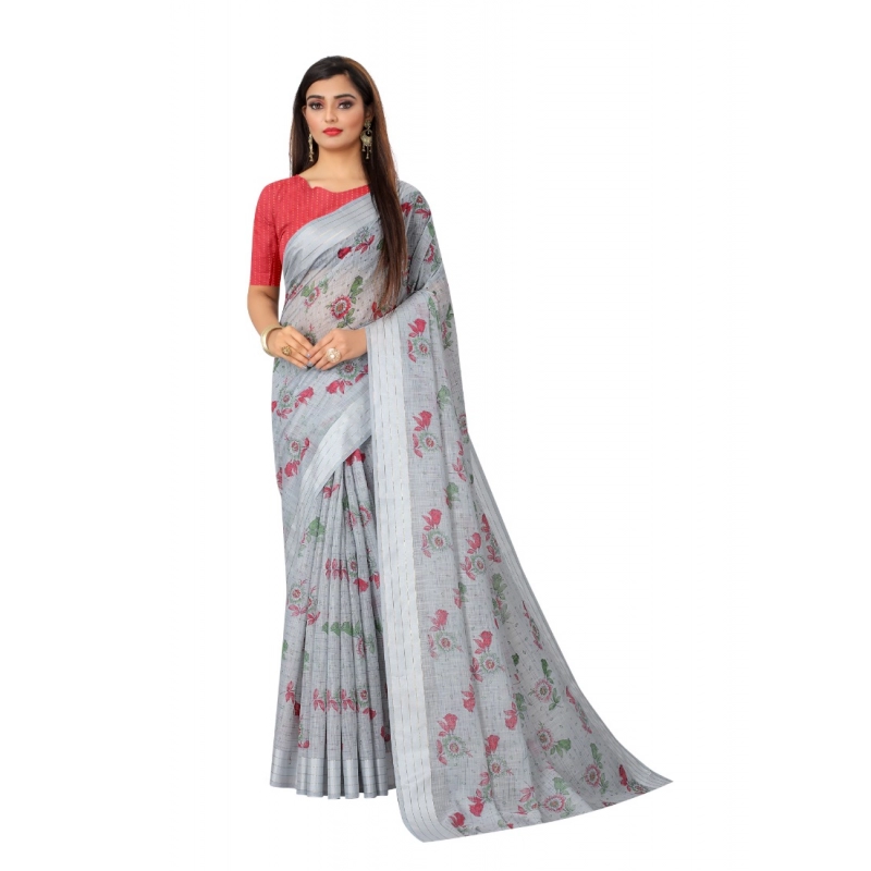 Women's Cotton Saree (Grey,5-6Mtrs)