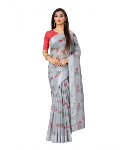 Generic Women's Cotton Saree (Grey,5-6Mtrs)