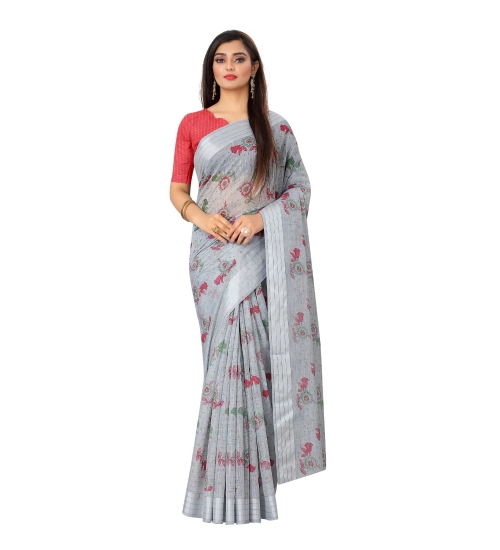 Generic Women's Cotton Saree (Grey,5-6Mtrs)