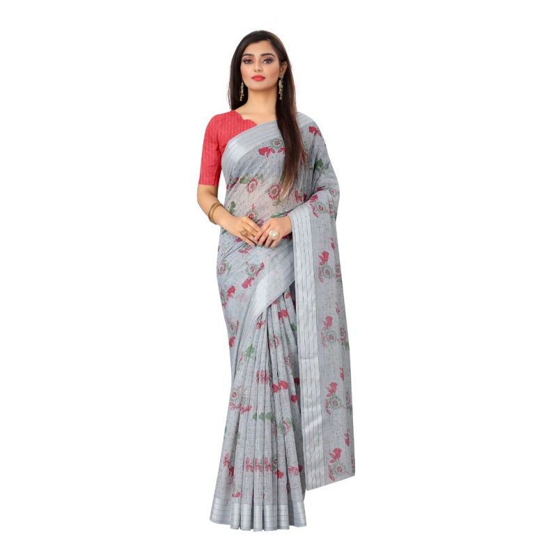 Women's Cotton Saree (Grey,5-6Mtrs)