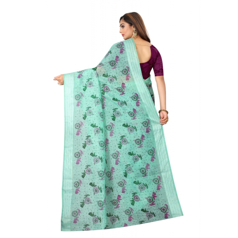 Women's Cotton Saree (Cgreen,5-6Mtrs)