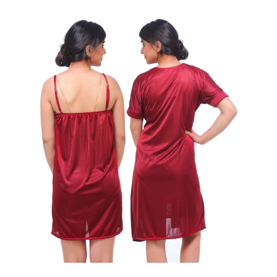 Women's Satin 2 PCs Set Of Nighty And Wrap Gown with Half Sleeve Nightdress(Color: Maroon, Neck Type: V Neck) Women's Satin 2 PCs Set Of Nighty And Wrap Gown with Half Sleeve Nightdress(Color: Maroon, Neck Type: V Neck)