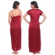 Women's Satin 2 PCs Set Of Nighty And Wrap Gown Mega Sleeve(Color: Maroon, Neck Type: Square Neck)