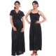 Women's Satin 2 PCs Set Of Nighty And Wrap Gown Mega Sleeve(Color: Black, Neck Type: Square Neck)