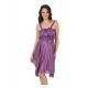 Women's Satin Short Nighty with Sleeve Less(Color: Purple, Neck Type: Square Neck)